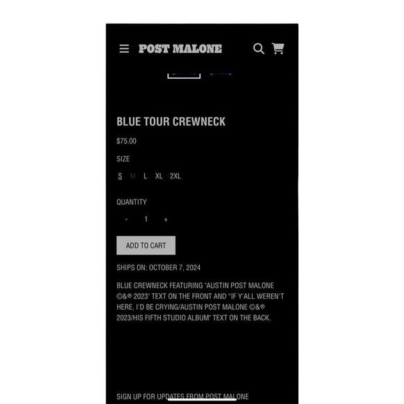 POST MALONE Blue Cryin’ Tour 2023 Crewneck, New without Tag - Picture 4 of 10